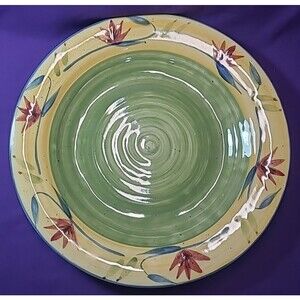 Pier 1 One ELIZABETH Handpainted Floral Stoneware 14"  Deep Dish Serving Platter